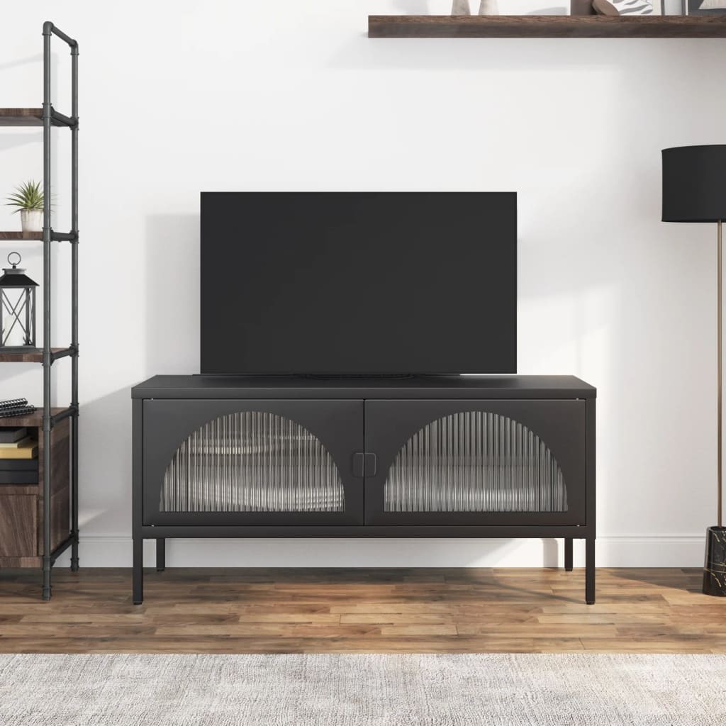 vidaXL TVキャビネット ブラック 105x35x50 cm ガラスとスチール｜BONATHIA