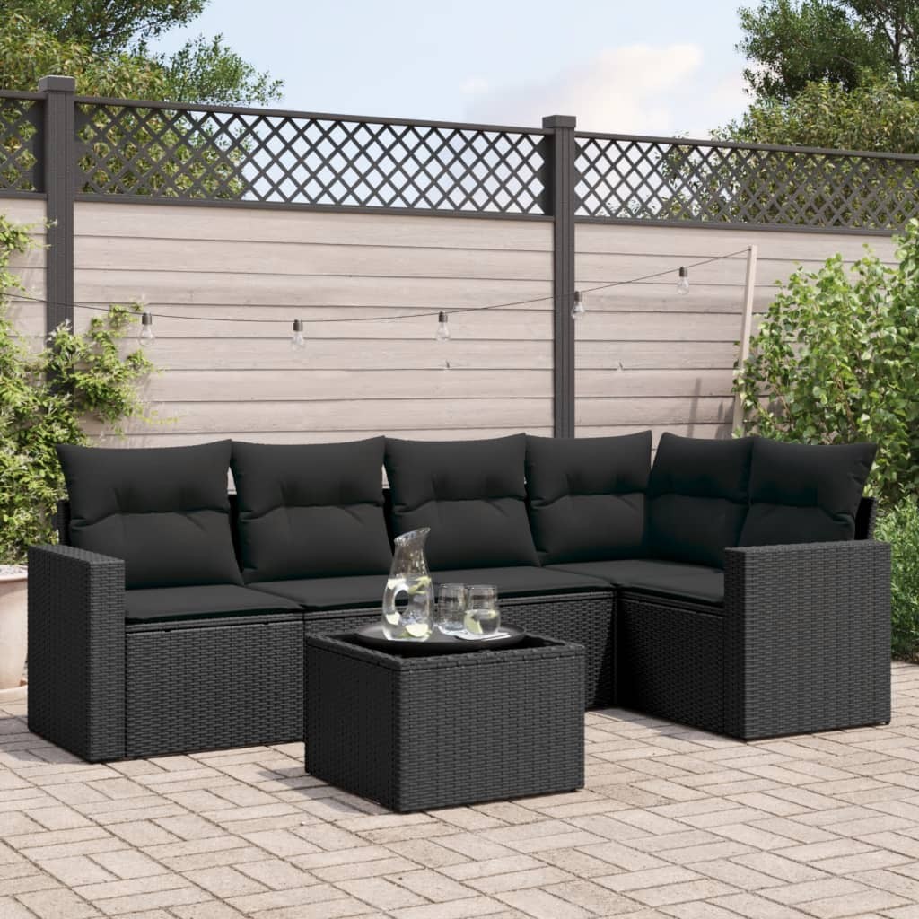 vidaXL 6点セット ガーデンソファセット クッション付き ブラック ポリラタン|BONATHIA