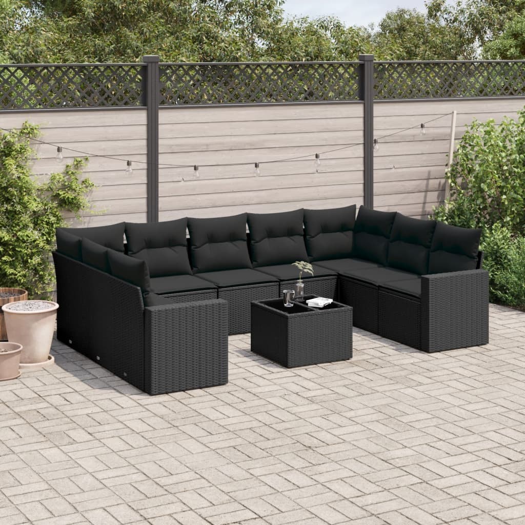 vidaXL 10点セット ガーデンソファセット クッション付き ブラック ポリラタン｜BONATHIA
