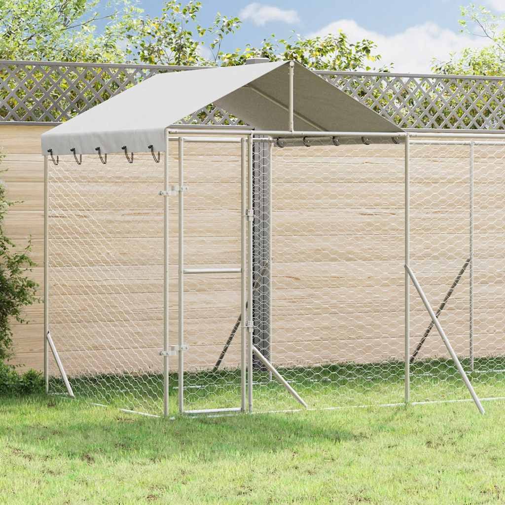 vidaXL 屋外犬小屋 屋根付き シルバー 6x2x2.5 m 亜鉛メッキ鋼製|BONATHIA