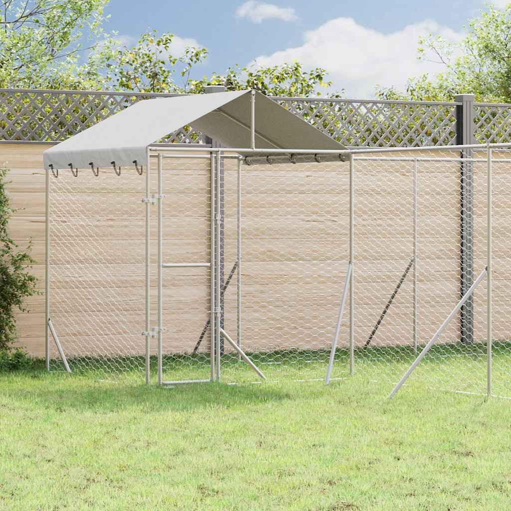 vidaXL 屋外犬小屋 屋根付き シルバー 6x6x2.5 m 亜鉛メッキ鋼製｜BONATHIA