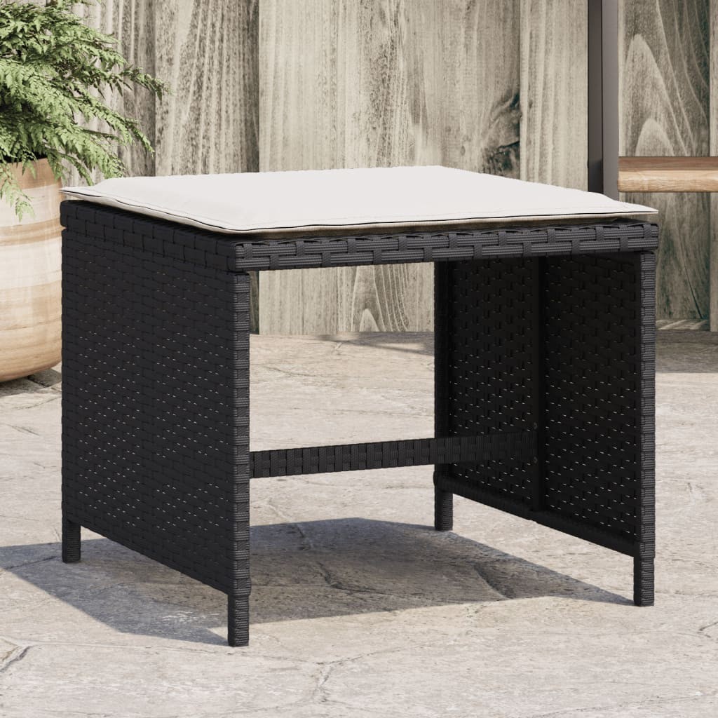 vidaXL ガーデンスツール クッション付き 4点 ブラック 40x40x35 cm ポリラタン製|BONATHIA