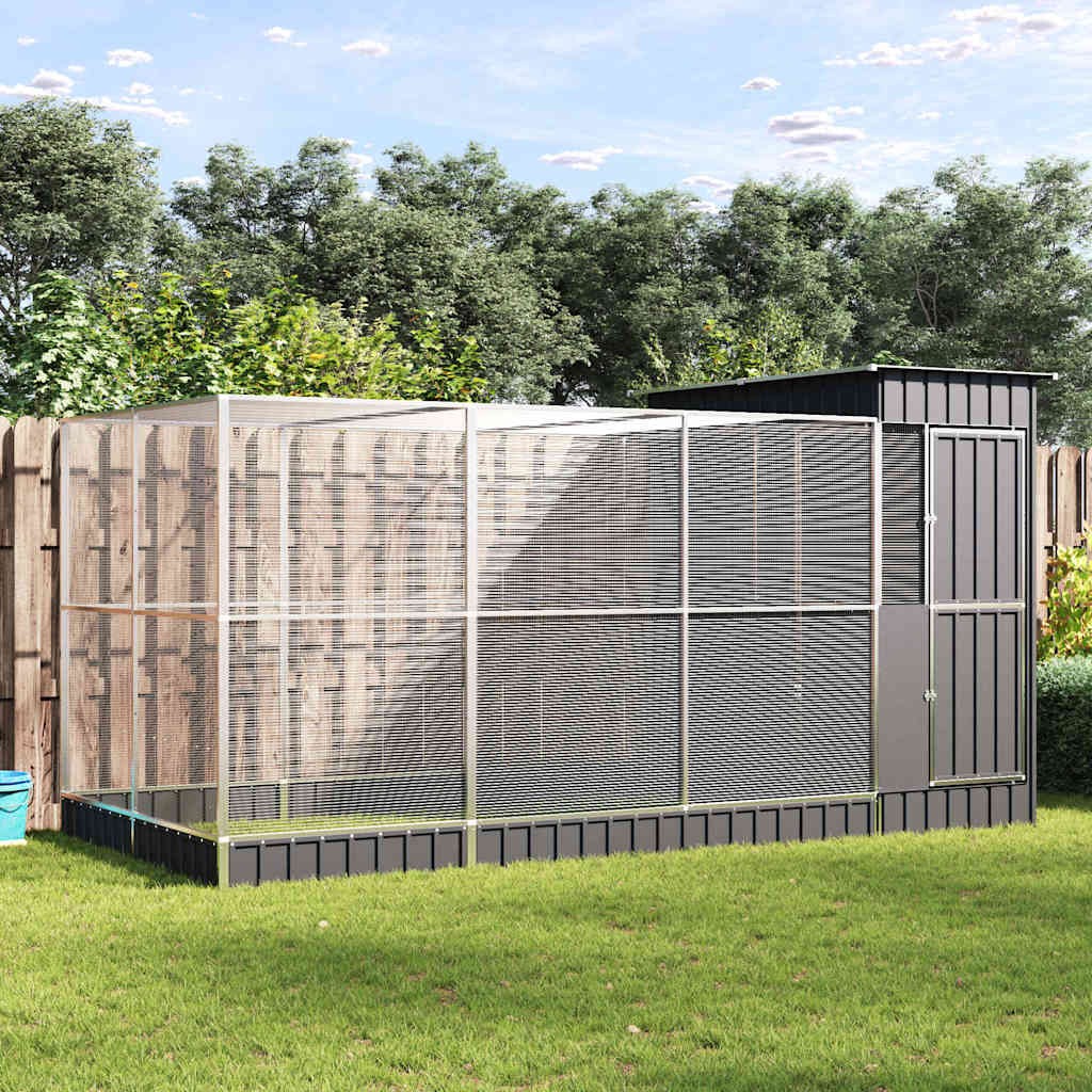 vidaXL 鳥小屋 拡張付き シルバー 416x203x216 cm スチール｜BONATHIA