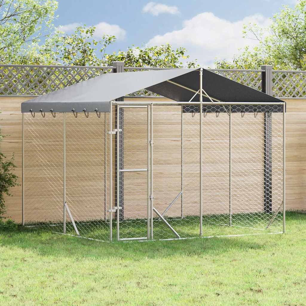 vidaXL 屋外犬小屋 屋根付き シルバー 3x3x2.5 m 亜鉛メッキ鋼製｜BONATHIA