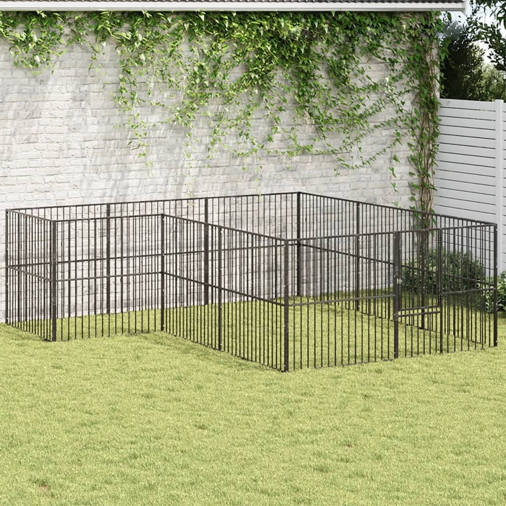 vidaXL 犬用プレイペン 12パネル ブラック亜鉛メッキスチール|BONATHIA