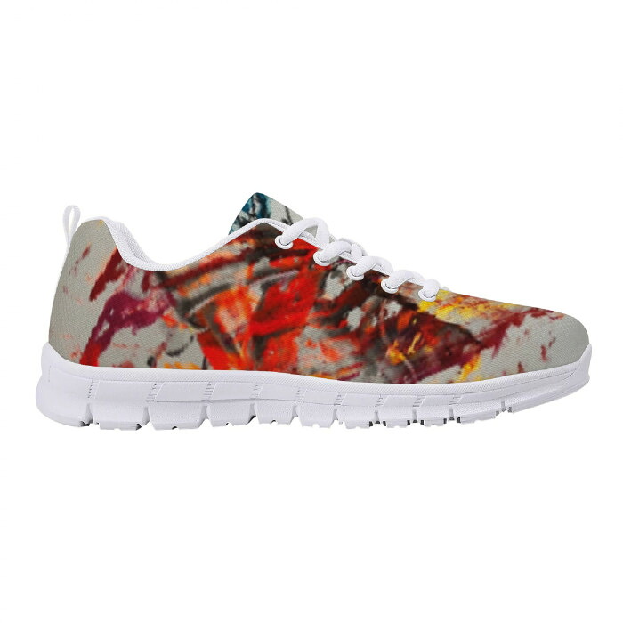 お得なクーポン 送料無料 流れる赤とブラウン ランニングシューズ メンズ レディース シューズ アート 現代アート 青 赤 ブラウン 横島剛 TakeshiYokoshima｜BONATHIA
