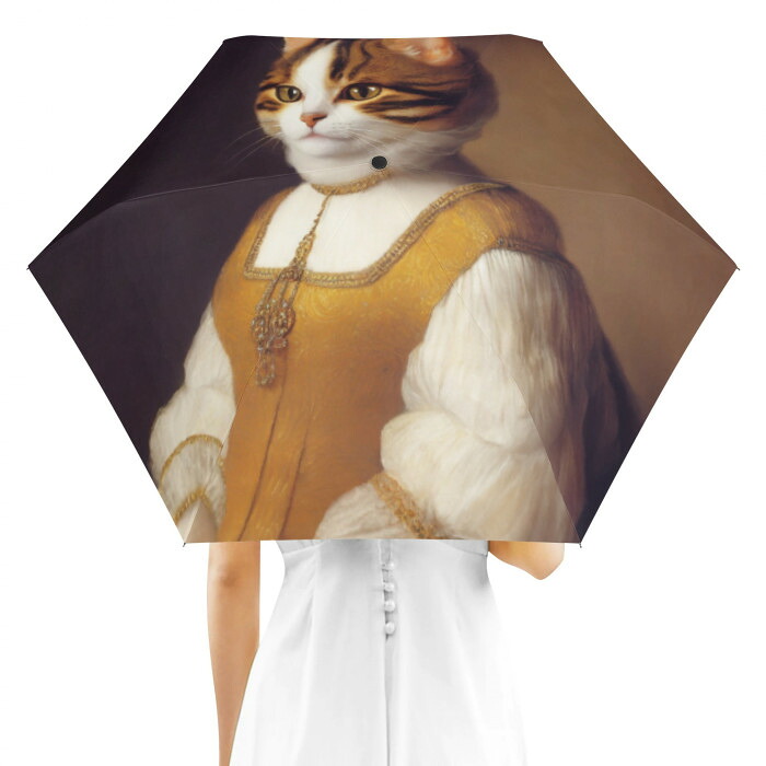 お得なクーポン 送料無料 猫の肖像画 A 折り畳み傘 外面デザイン ユニセックス アクセサリー 動物 アート 絵画 猫 ねこ 油絵 個性的 生き物 肖像画 美術 𖥧𖤣.𖡼