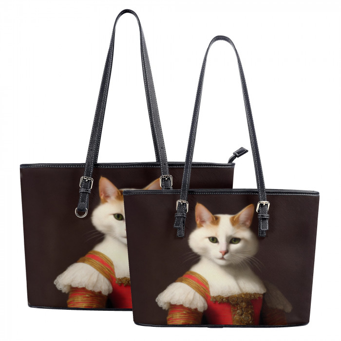 お得なクーポン 送料無料 猫の肖像画 E レザートートバッグ レディース バッグ 動物 アート 絵画 猫 ねこ 油絵 個性的 生き物 肖像画 美術 𖥧𖤣.𖡼 mozemoze 𖡼.𖤣𖥧