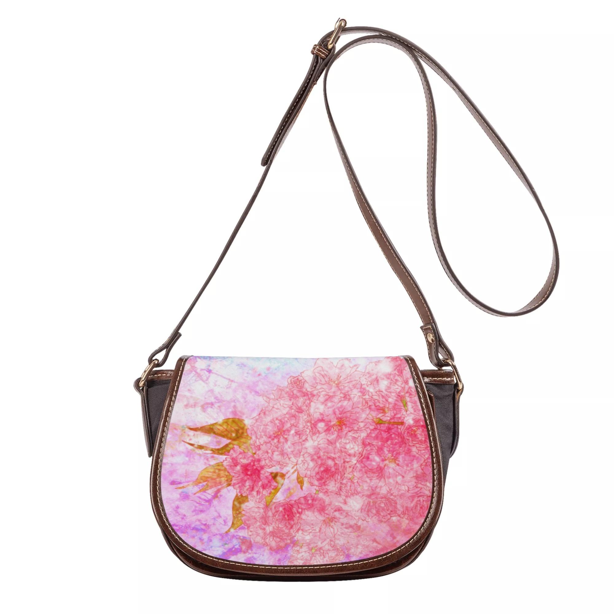 お得なクーポン 送料無料 咲桜 サドルバッグ レディース バッグ アート ピンク 花柄 綺麗 個性的 スタイリッシュ お洒落 幻想的 春 桜 花びら フラワー 舞う 咲く 華