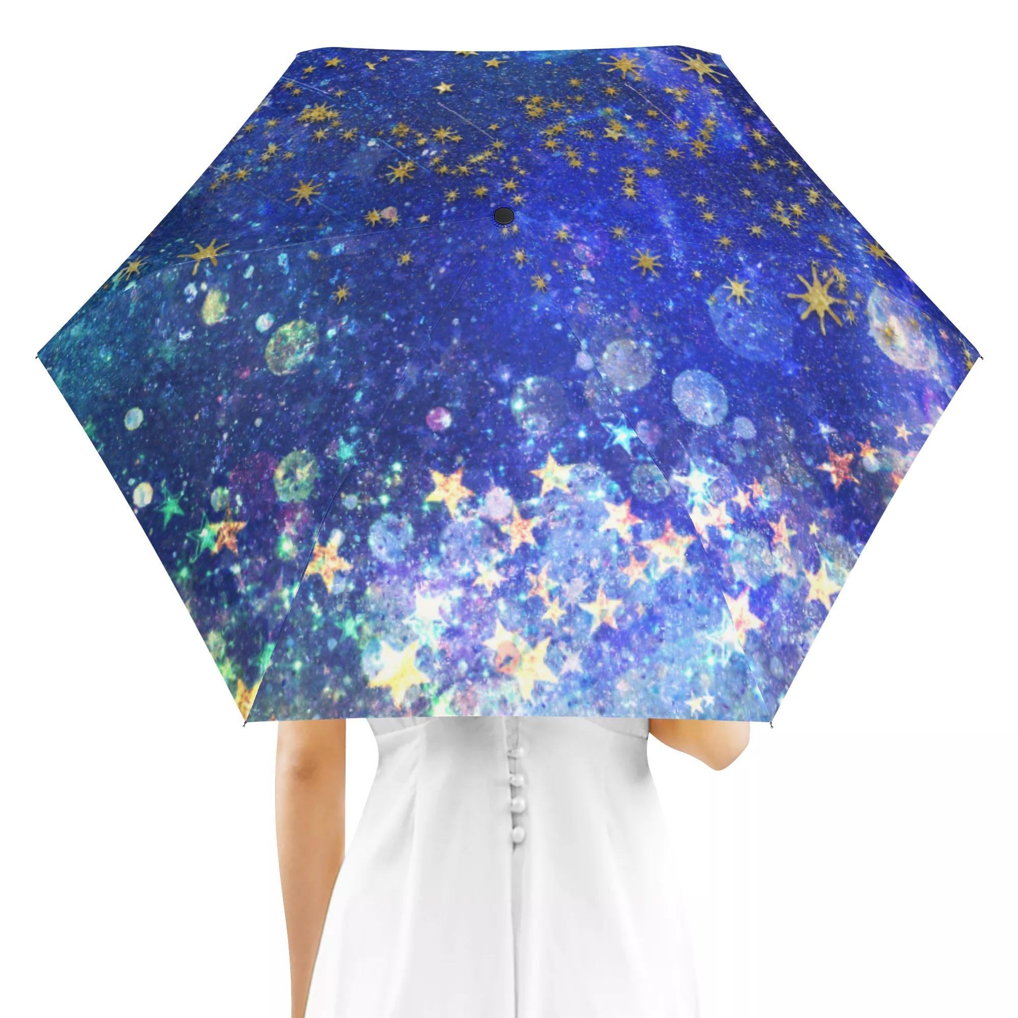お得なクーポン 送料無料 星舞夜 折り畳み傘 外面デザイン ユニセックス アクセサリー アート ブルー 青 空 流星 綺麗 星 宇宙 幻想的 物語 スター 舞う 想い