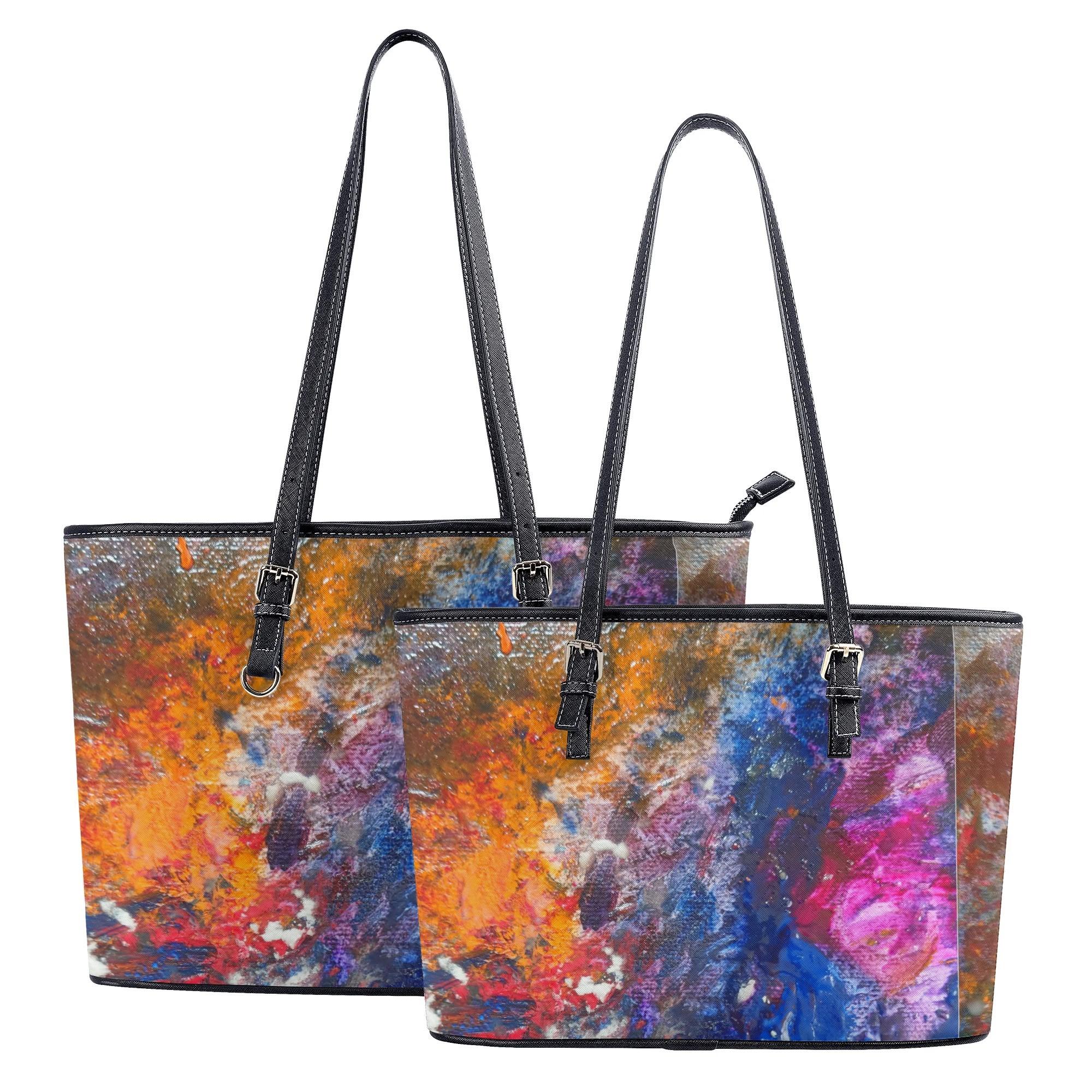 お得なクーポン 送料無料 平和である事を願い Takenao Wada ART レザートートバッグ レディース バッグ アート 抽象画 現代アート ART ★★★|BONATHIA