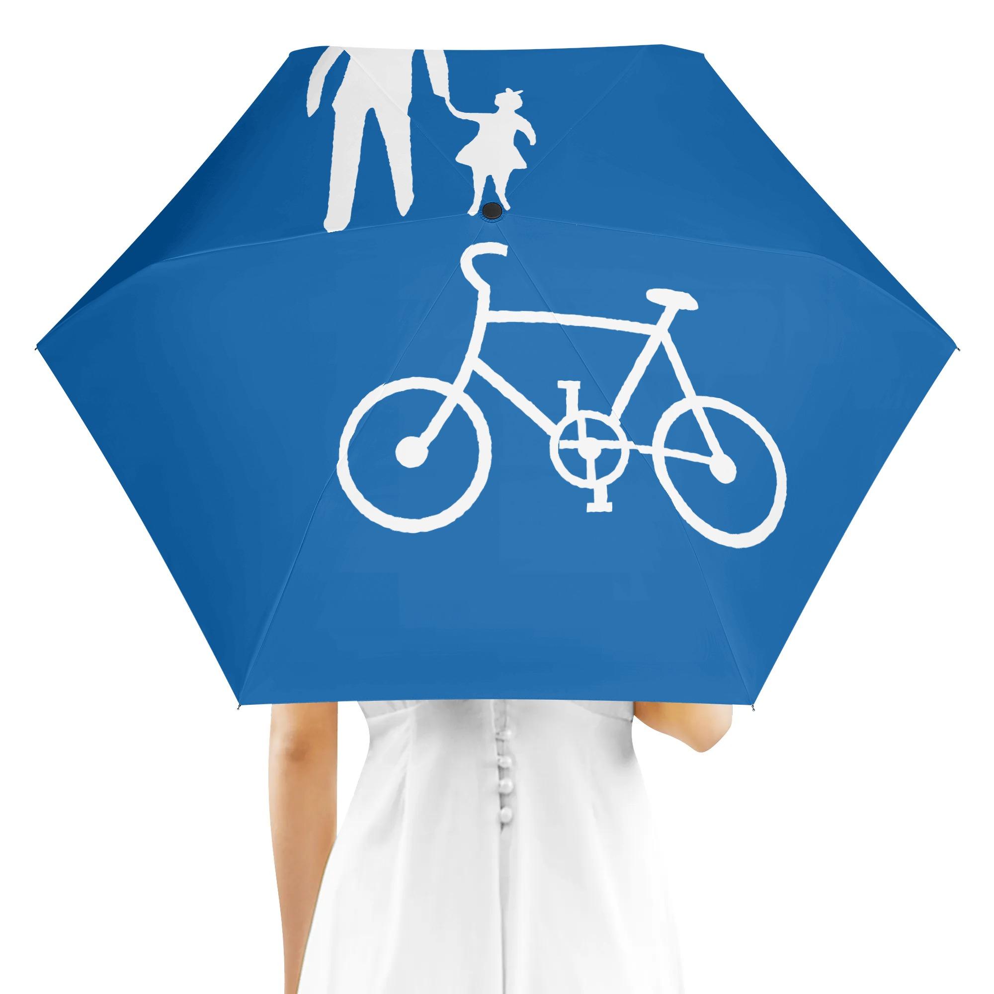 お得なクーポン 送料無料 【交通標識】普通自転車等及び歩行者専用 折り畳み傘 外面デザイン ユニセックス アクセサリー キャラクター ブルー 青 雨 傘 交通標識