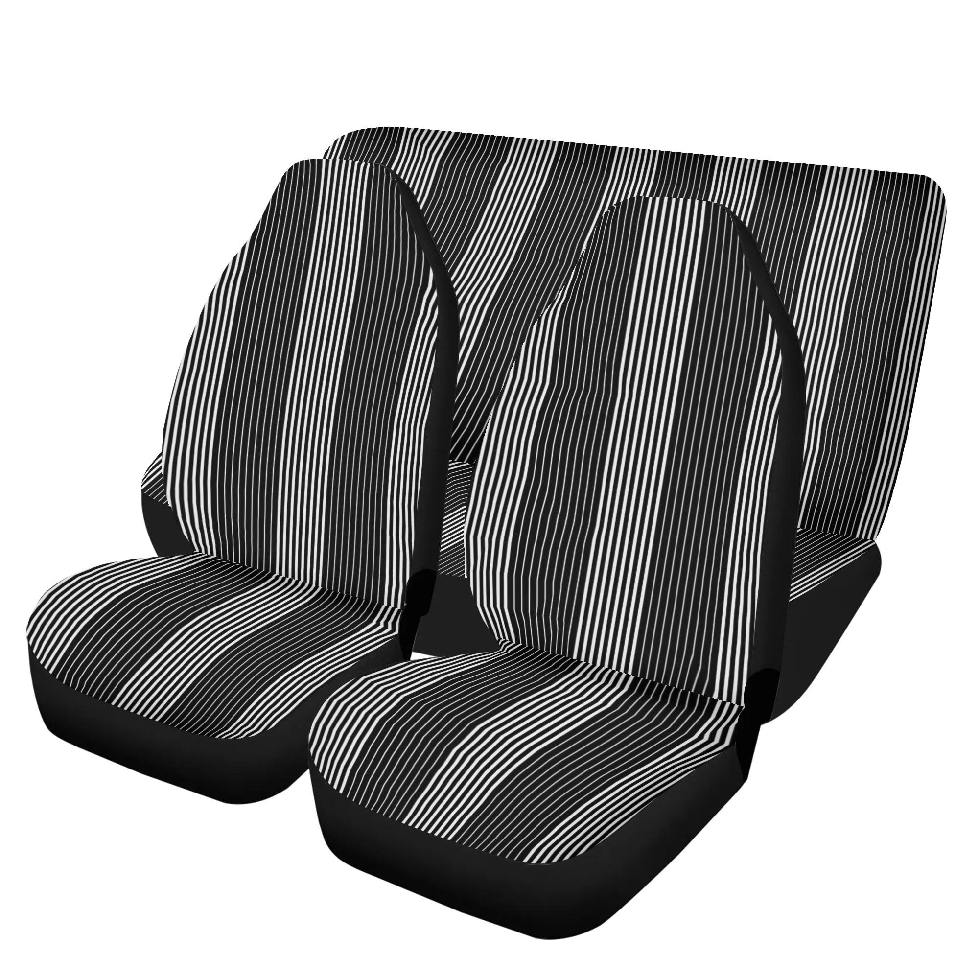 お得なクーポン 送料無料 Black&White カーシートカバーセット ユニセックス ホームデコレーション 全て カーグッズ ホワイト ブラック White Black ボーダー シンプル｜BONATHIA