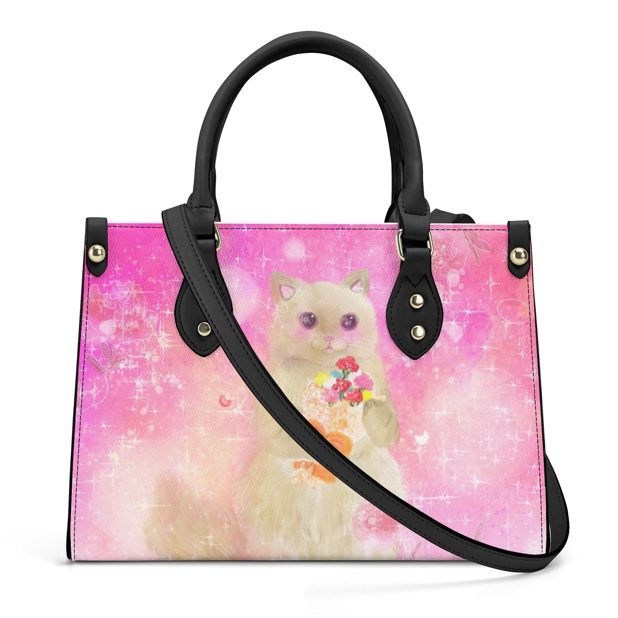 お得なクーポン 送料無料 大好きな君 ラグジュアリーバッグ レディース バッグ アート かわいい ピンク 猫 花 pink cat pretty flowers yumineuneu ★★★|BONATHIA