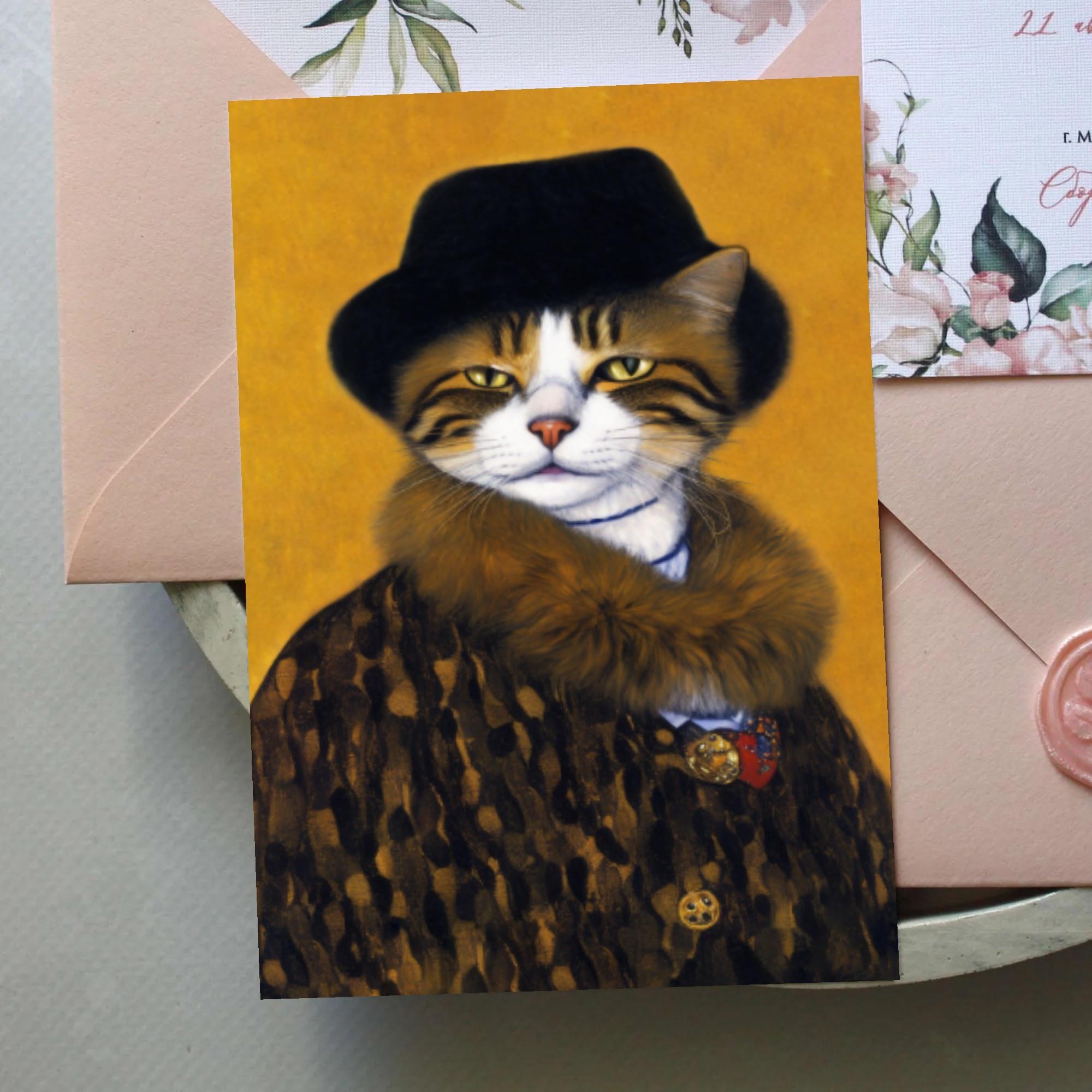 お得なクーポン 送料無料 猫の肖像画 C ポストカード ユニセックス アクセサリー 動物 アート 絵画 猫 ねこ 油絵 個性的 生き物 肖像画 美術 ちょい悪 ちょいワル 𖥧𖤣.𖡼