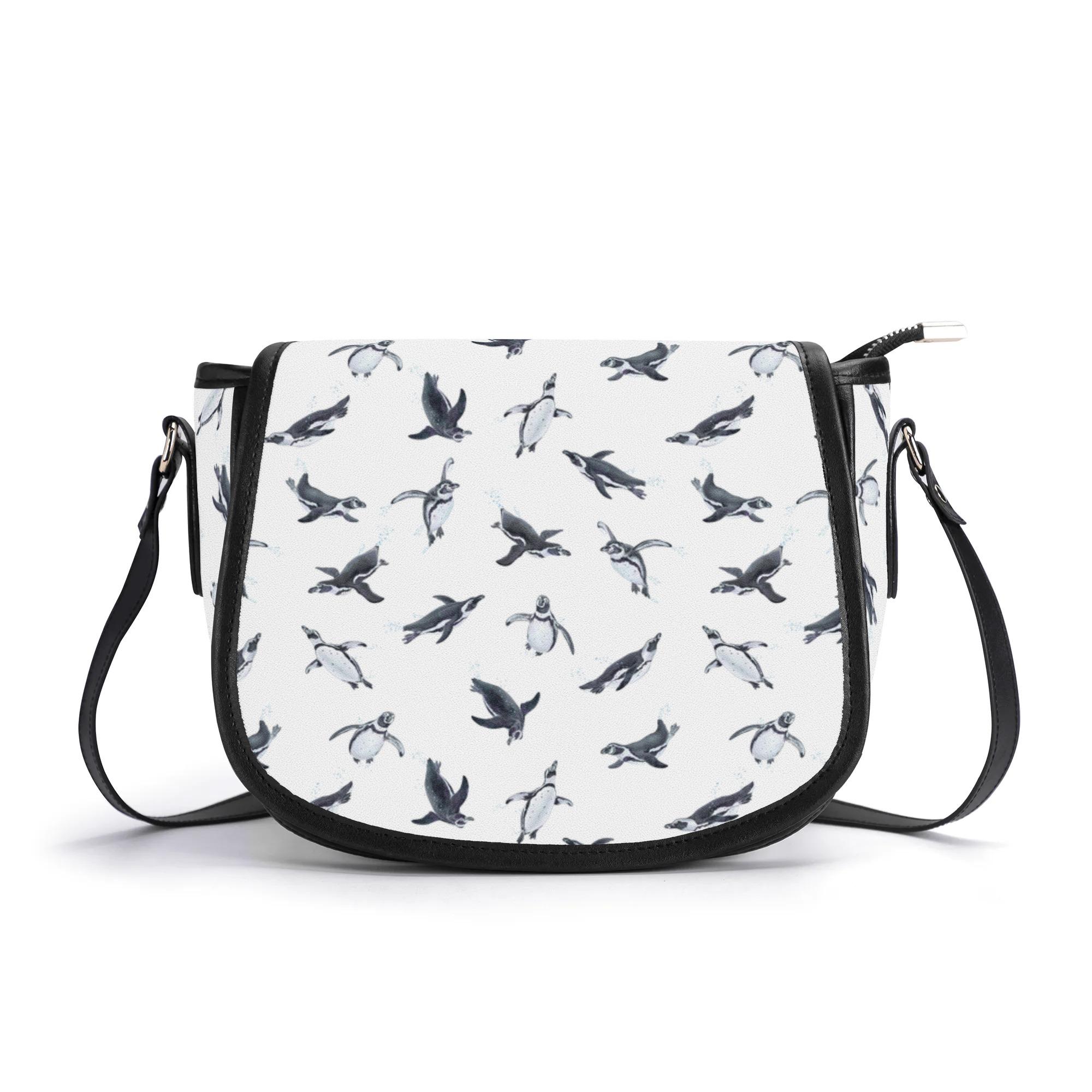 お得なクーポン 送料無料 ペンギン飛行隊(本革サドルバッグ) 本革サドルバッグ ユニセックス バッグ 動物 アート かわいい イラスト おしゃれ illustration 海 ペンギン Penguin 海アート