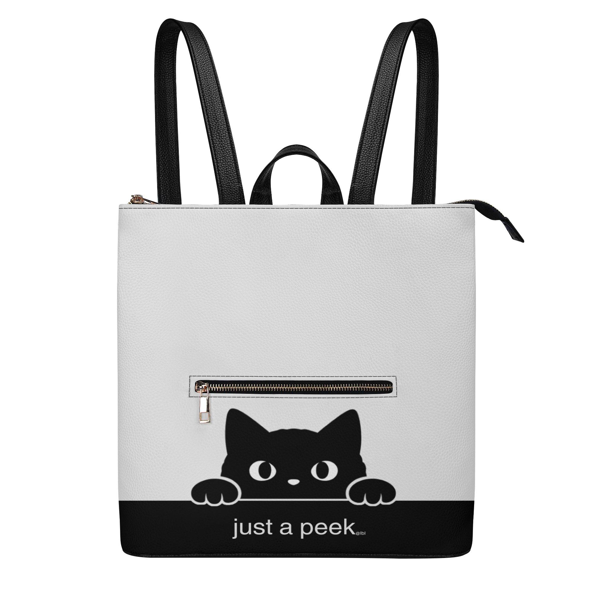 お得なクーポン 送料無料 Just a peek(デイパックハンドバッグ) デイパックハンドバッグ ユニセックス バッグ 動物 #黒猫 #覗き猫 #猫イラスト #ミニマルイラスト #シンプルデザイン