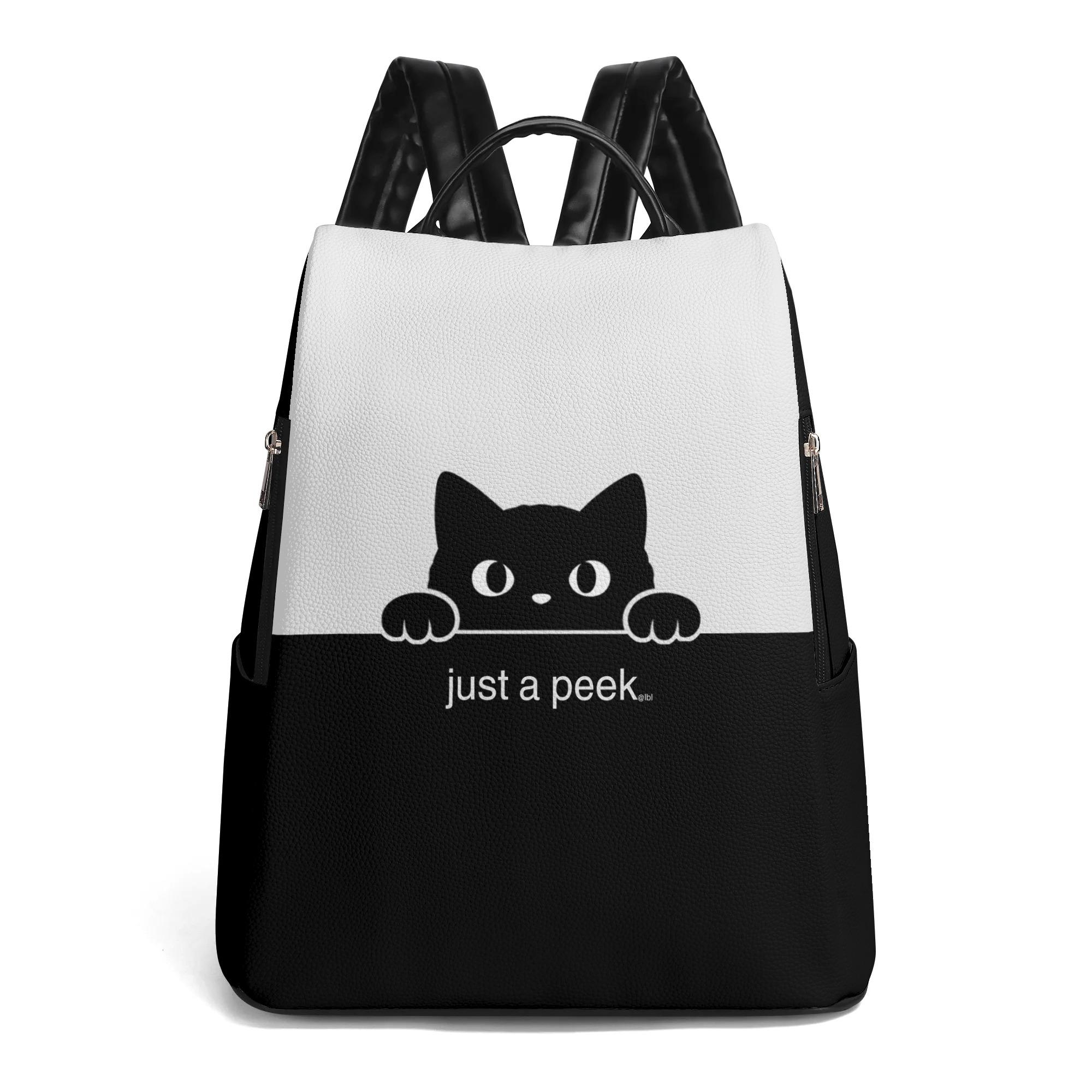 お得なクーポン 送料無料 Just a peek(デイパックバックパック) デイパックバックパック ユニセックス バッグ 動物 #黒猫 #覗き猫 #猫イラスト #ミニマルイラスト #シンプルデザイン