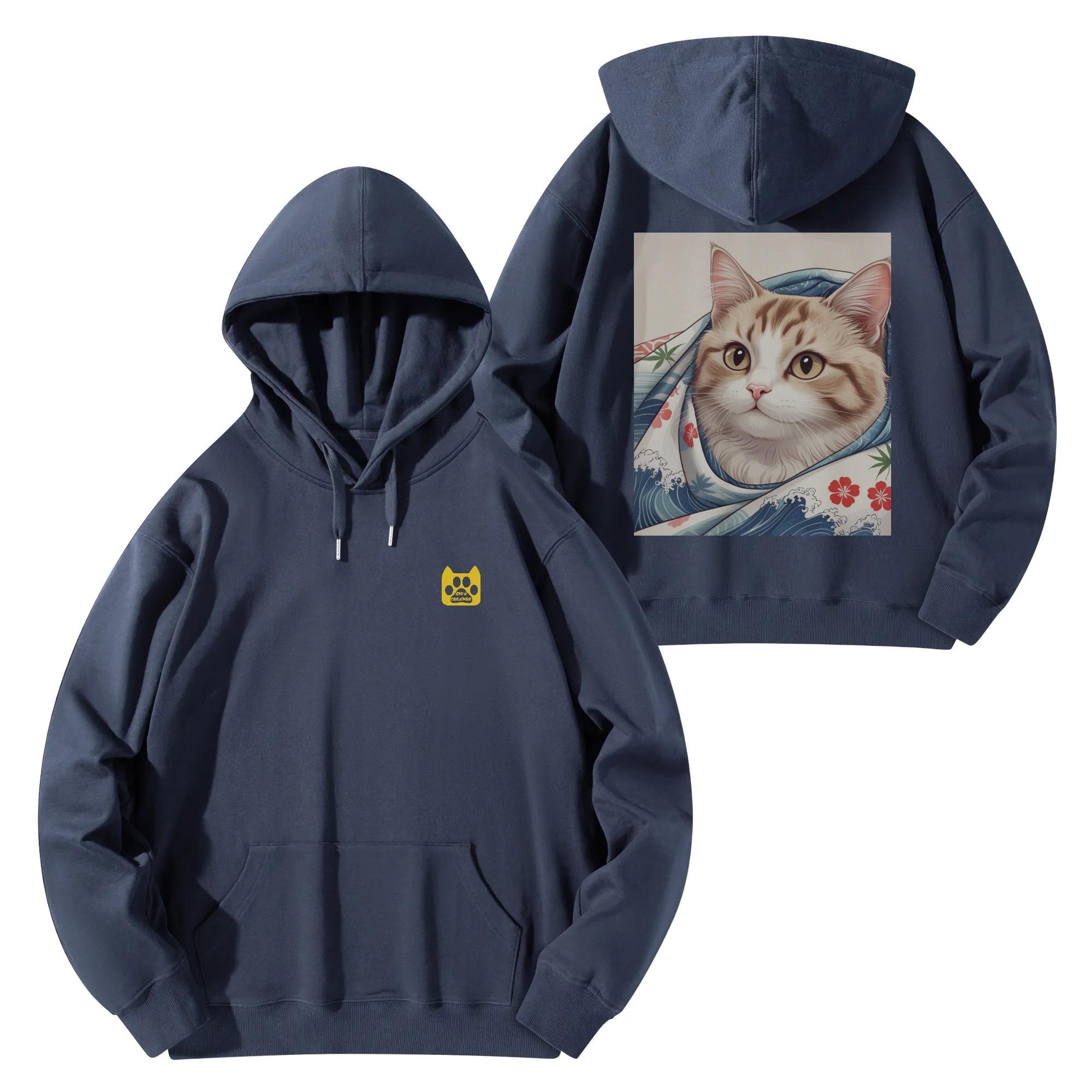 お得なクーポン 送料無料 和柄の布をかぶるのが好きな浮世絵風猫(コットンパーカー) コットンパーカー ユニセックス レディース メンズ 動物 猫 和風 パーカー ギフト 贈り物 普段使い