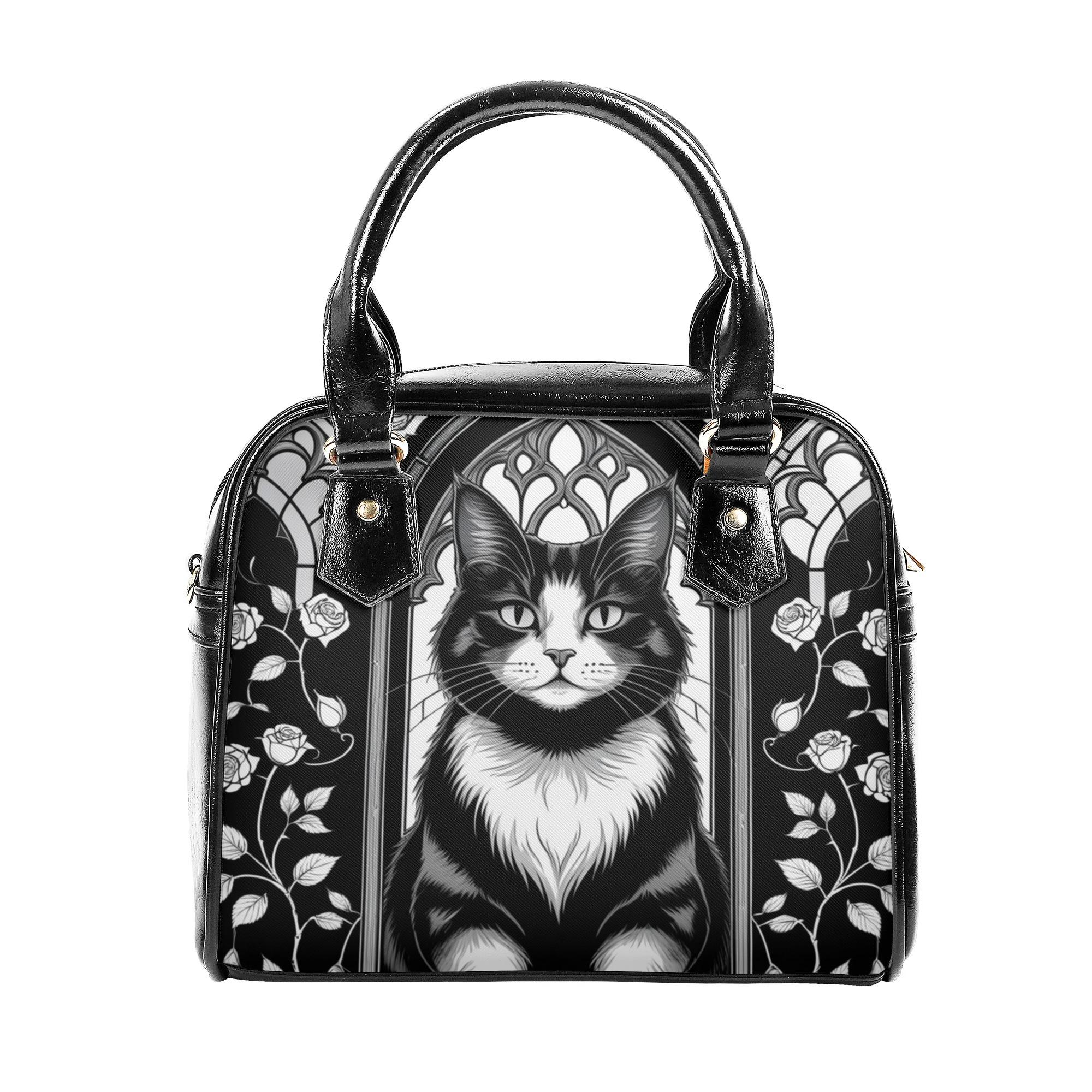 お得なクーポン 送料無料 ゴシックステンドグラスの黒猫のイラスト(2WAYショルダーバッグ) 2WAYショルダーバッグ レディース バッグ 動物 猫 ギフト 贈り物 ウォレット 普段使い leojiro24