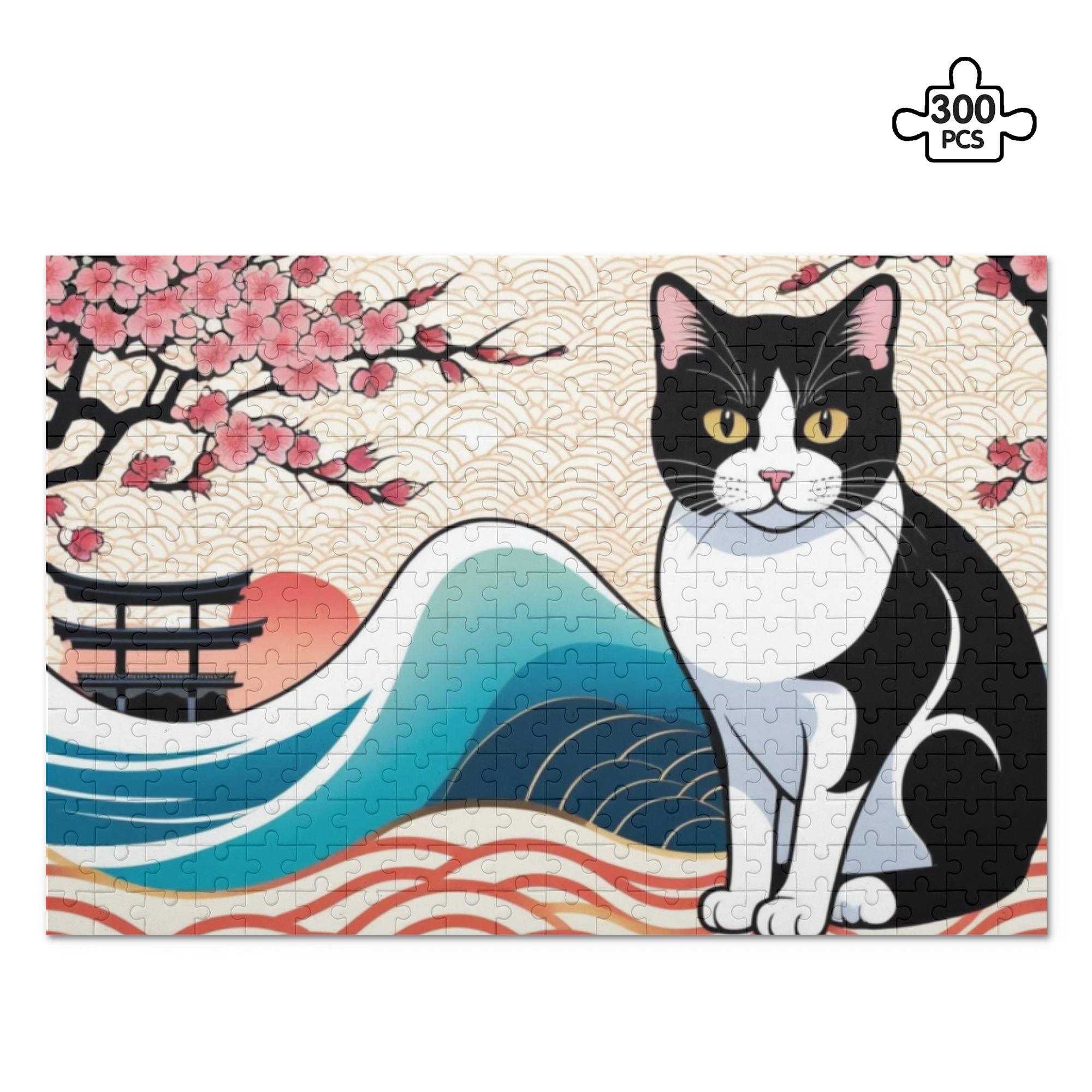 楽天市場】お得なクーポン 送料無料 桜 波 鳥居を描いた優雅な白黒猫