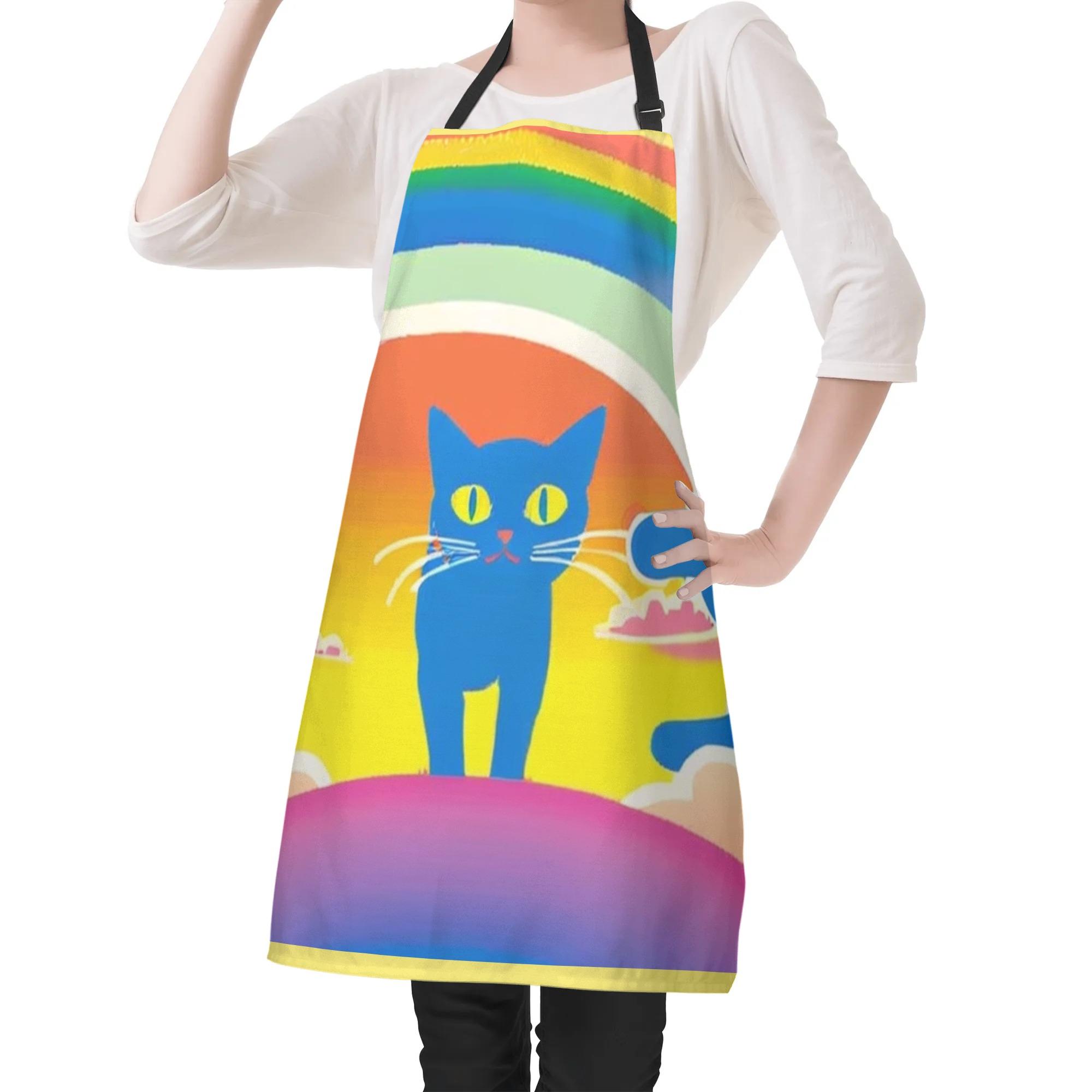お得なクーポン 送料無料 Rainbow Sunrise Cat ? 青い猫と夢の朝焼け エプロン ユニセックス ホームデコレーション 動物 猫 ねこ ギフト 贈り物 虹 レインボー 普段使い leojiro24 ★★★画像