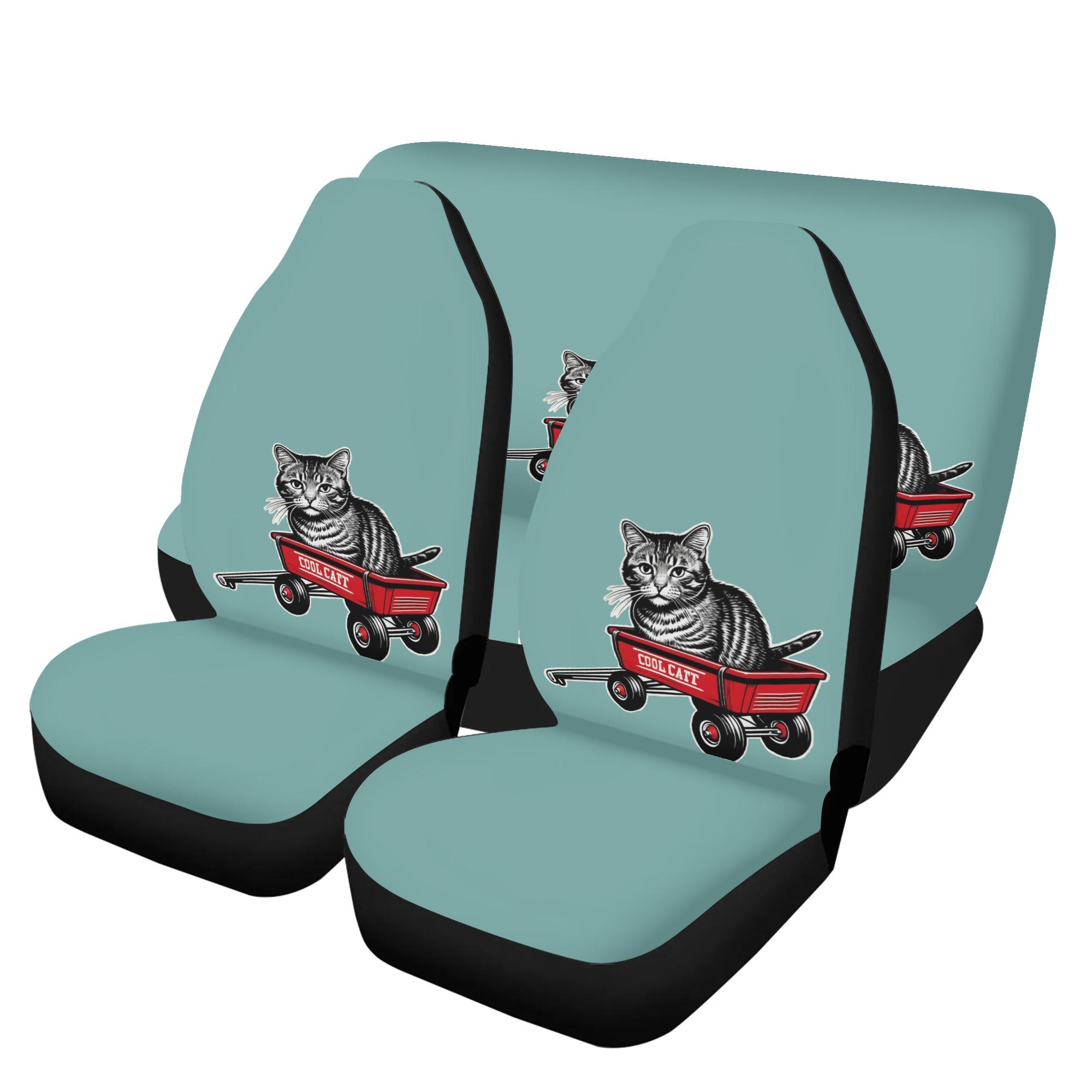お得なクーポン 送料無料 赤いワゴンに乗ったクールな猫 カーシートカバーセット ユニセックス ホームデコレーション 動物 猫 ギフト 贈り物 普段使い leojiro24｜BONATHIA