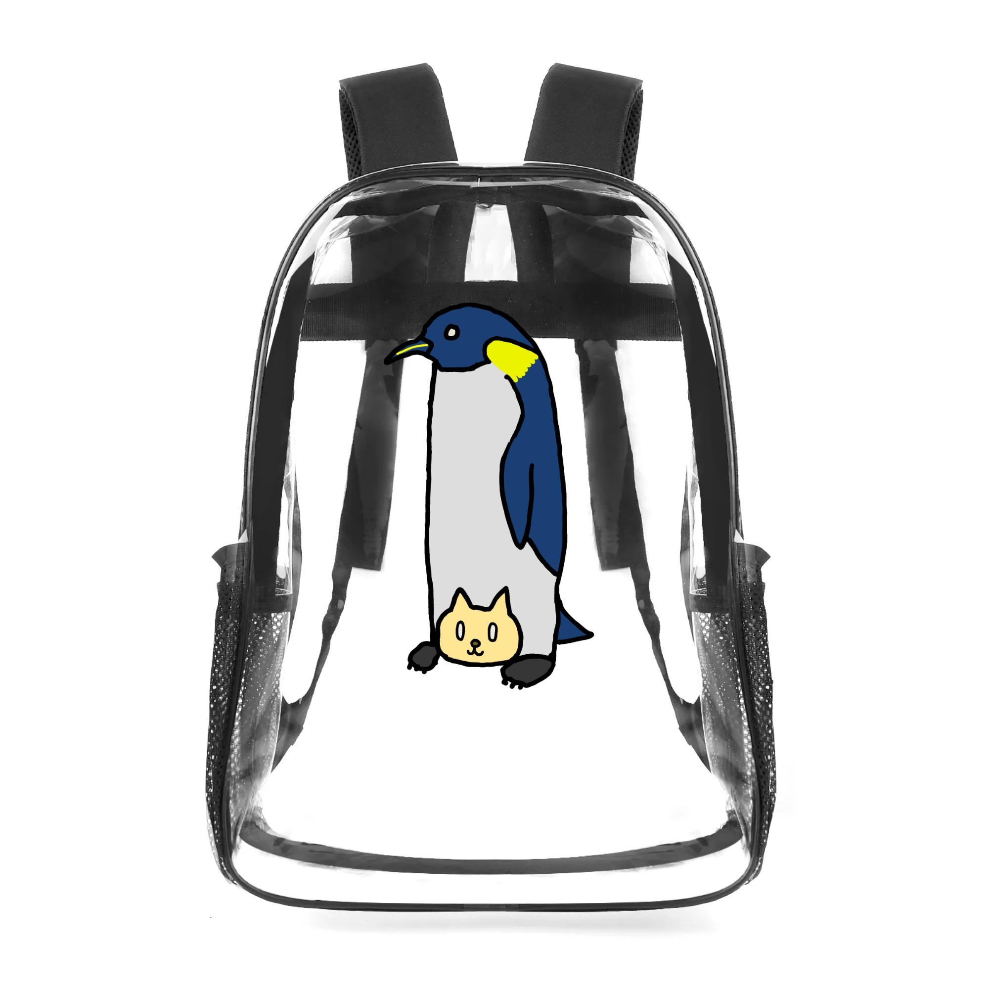 お得なクーポン 送料無料 ペンギンとネコ クリアバックパック ユニセックス バッグ 動物 猫 ねこ ペンギン 右頬にネコパンチ BONATHIA ★★★