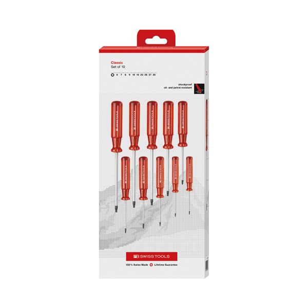 PB SWISS TOOLS ピービースイスツールズ 10本組 古典派音楽手持ち部分 ヘクスローブドライバーセット 調査報告ボックス席入 1402.CBB