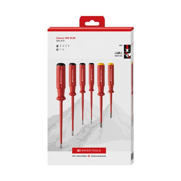 PB SWISS TOOLS ピービースイスツールズ 6本組 スイスグリップクラシックタイプ 絶縁ドライバーセット（マイナス・プラス） ペーパーボックス入 5542.SLCBB