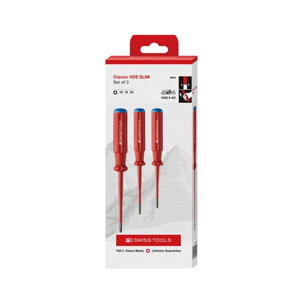PB SWISS TOOLS ピービースイスツールズ 3本組 スイスグリップクラシックタイプ 絶縁ヘクスローブドライバーセット 先端スリム形状 ペーパーボックス入 5549.SLCBB