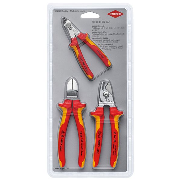 KNIPEX クニペックス 1000V絶縁カッティングセット （3本組） パック入 003130BKV02