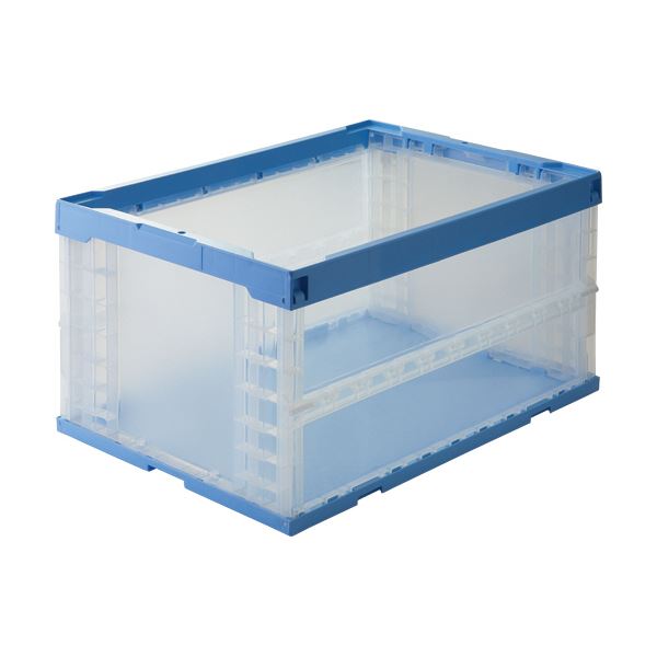 TANOSEE 折りたたみコンテナ 一般タイプ フタなし 75L ブルー 透明 1台 折りたたみ コンテナ 収納 容器 オリコン