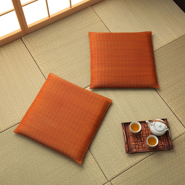 い草 座布団 クッション 約55&times;55cm 無地 オレンジ 2枚組 日本製 抗菌 防臭 消臭 湿度調整 蒸れにくい インテリア雑貨 生活雑貨【代引不可】｜BONATHIA