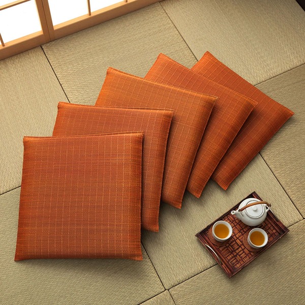 い草 座布団 クッション 約55×55cm 無地 オレンジ 5枚組 日本製 抗菌 防臭 消臭 湿度調整 蒸れにくい インテリア雑貨 生活雑貨【代引不可】