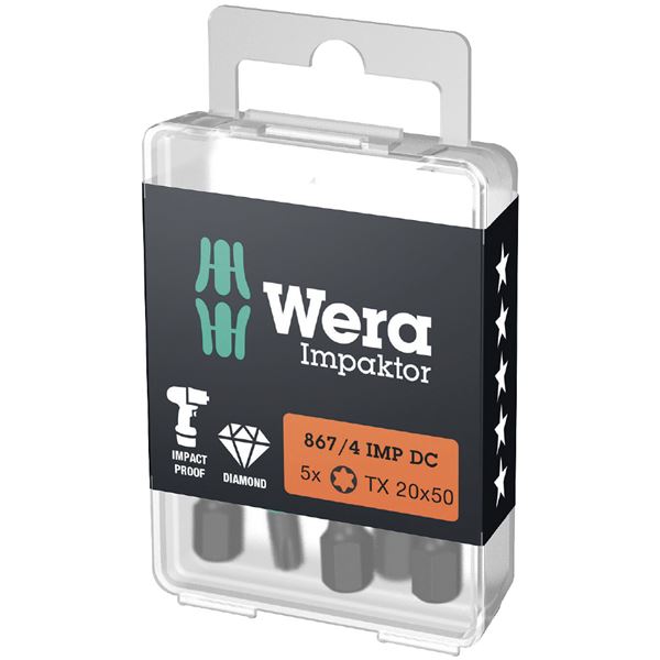WERA ヴェラ 5本入 インパクトドライバー用 トルクスドライバービット 刃先サイズT20 シャンク径6.35mm 全長50mm 057664 工具