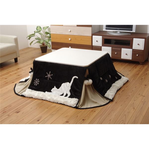 猫柄 こたつ布団/こたつ掛け布団 【単品 黒いこと 約175×175珊】 洗える 薄型 省間隔文字 マイクロ衣料繊維 〔リビング〕【代引不可】