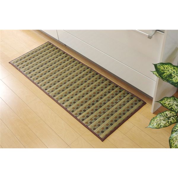 い草 キッチンマット/台所マット 【ドット柄 グリーン 約60&times;270cm】 防滑 ウレタン 抗菌 防臭 調湿 クッション性抜群 日本製【代引不可】｜BONATHIA