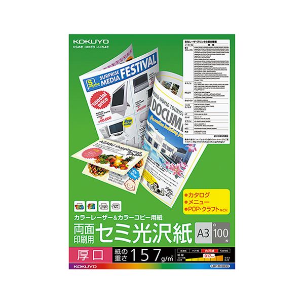 （まとめ） コクヨ 色つやレーザ＆色つや写し物質問用紙 両面虚蝉光輝 厚口 A3 LBP-FH3830 1冊（100枚） 【×2書き割り】