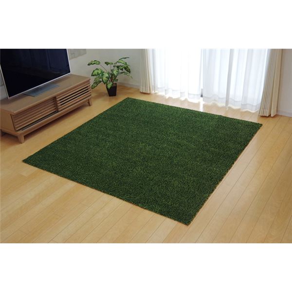 タフト風 引っ敷き/引っ敷き 【3畳 緑であること 約140×340糎】 洗える 防滑 オール陽気 熱っぽい引っ敷き可 〔リビング〕【代引不可】 カーペット・マット・畳-カーペット・ラグ