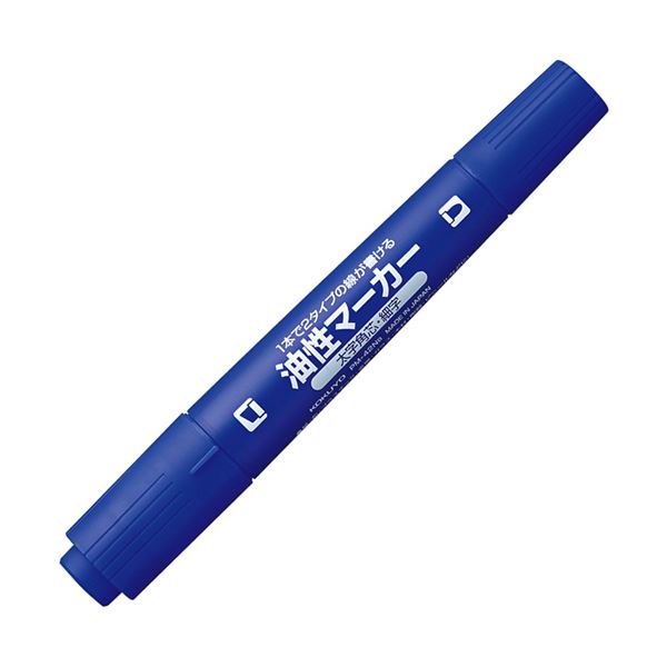 （まとめ）コクヨ 生まれ変わり脂油性目じるしツイン太字+細字 青 PM-42NB 1書き割り（10本）【×5書き割り】