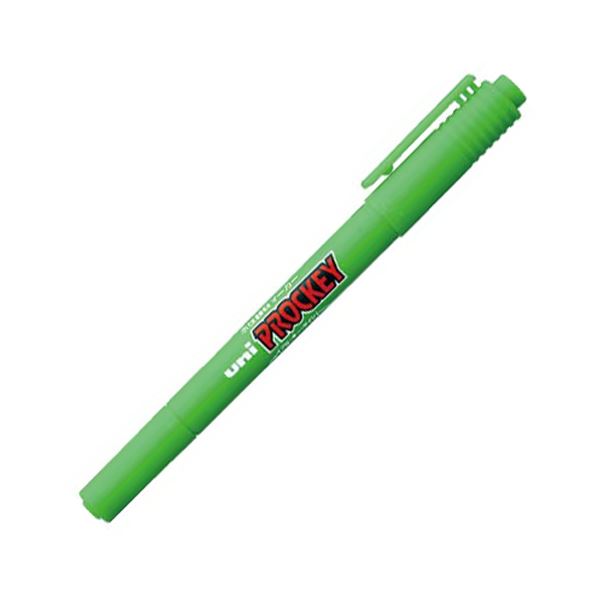 (まとめ) 三菱鉛筆 水溶性目じるし プロッキー 細字丸芯+極細 黄緑 PM120T.5 1本  【×100書き割り】
