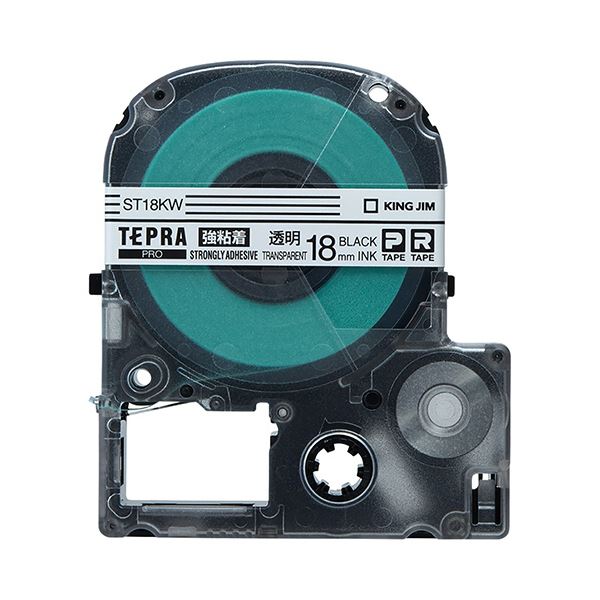 (まとめ) キングジム テプラ PRO テープカートリッジ 強粘着 18mm 透明／黒文字 ST18KW 1個 【×10セット】