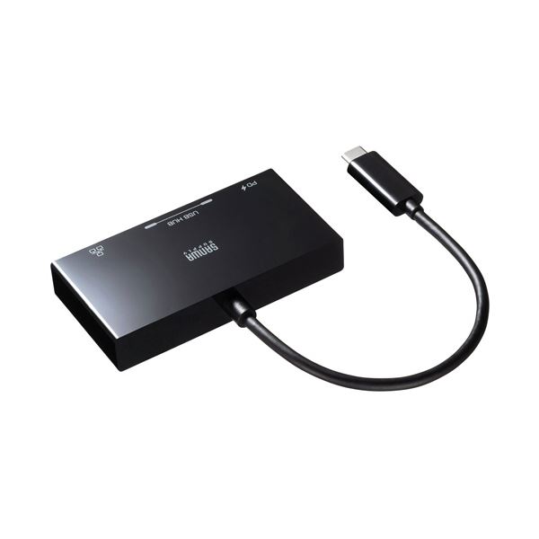 サンワサプライ USBType-Cハブ付き ギガビットLANアダプタ(PD対応USB Type-Cポート付き) ブラック USB-3TCH20BK 1個｜BONATHIA