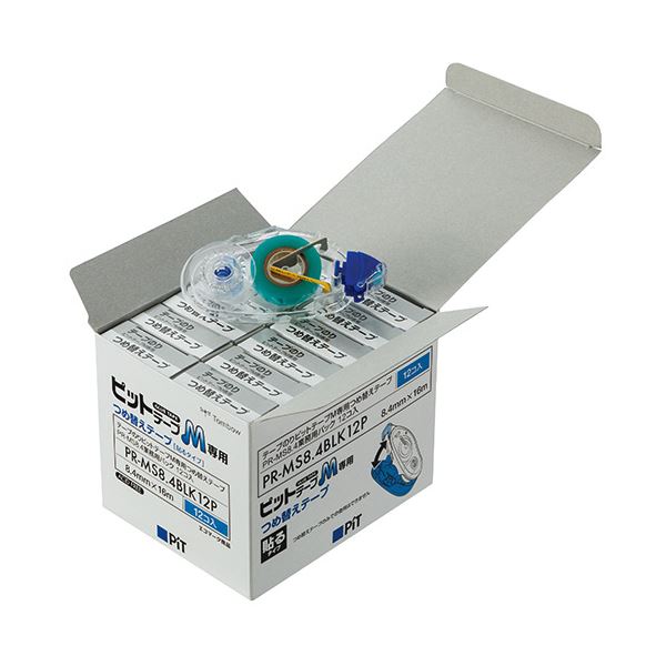 (まとめ) トンボ鉛筆 磁気テープのり 窪溜まり磁気テープM 貼る印字機 つめ替え 8.4mm×16m PR-MS8.4BLK12P 1容器に並べる（12個）  【×5書き割り】