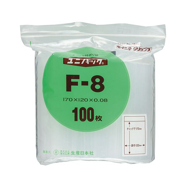(まとめ) セイニチ ユニパック チャック付ポリエチレン ヨコ120×タテ170×厚み0.08mm F-8 1パック（100枚） 【×30セット】