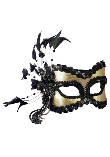 ブラック and Gold Sequin and Feather Mardi Gras マスク ハロウィン コスプレ 衣装  仮装 小道具 おもしろい  イベント パーティ ハロウィーン 学芸会
