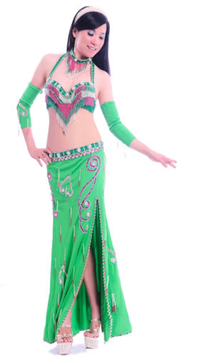 New High Quality Belly Dance Show Costume Bra/&Belt/&Skirt 34B 36B 38B 2 colors