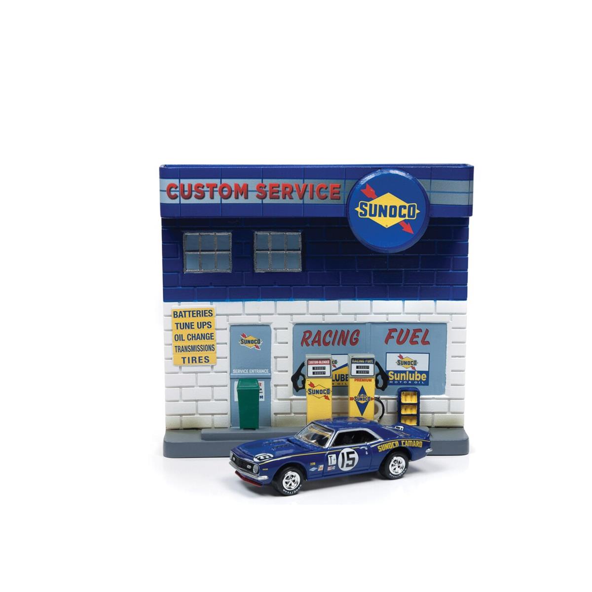 Johnny Lightning ジョニーライトニング 1967 Camaro Sunoco Garage Diorama 1/64 スケール | ダイキャストカー ダイキャスト 車のおもちゃ 車 おもちゃ コレクション ミニチュア ダイカスト モデルカー ミニカー アメ車 ギフト プレゼント