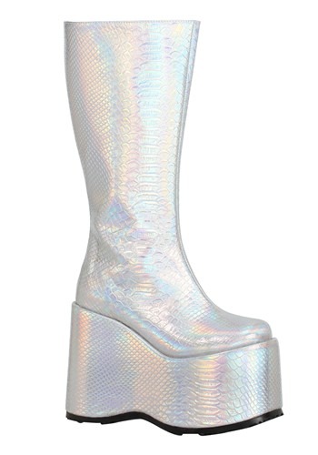 Women's Silver Holographic Galactic ブーツ | コスプレ 衣装  仮装 小道具 おもしろい  イベント パーティ 発表会 デコレーション リボン アクセサリー メンズ レディース 子供 おしゃれ かわいい ギフト プレゼント